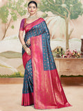 Blue Silk Saree With Blouse Piece