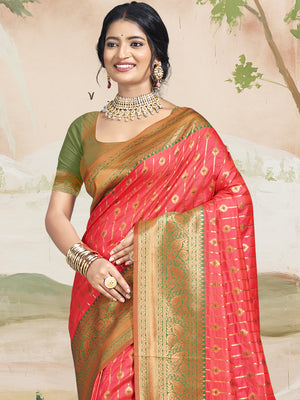 Pink Silk Saree With Blouse Piece