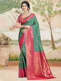 Teal Silk Saree With Blouse Piece