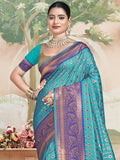 Sky Blue Silk Saree With Blouse Piece