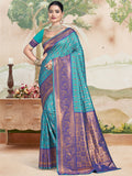 Sky Blue Silk Saree With Blouse Piece