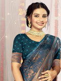 Blue Satin Saree With Blouse Piece