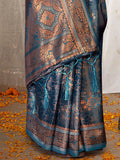 Blue Satin Saree With Blouse Piece