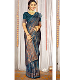 Blue Satin Saree With Blouse Piece