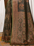 Green Satin Saree With Blouse Piece