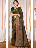 Green Satin Saree With Blouse Piece