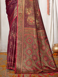 Burgundy Satin Saree With Blouse Piece