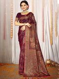 Burgundy Satin Saree With Blouse Piece