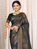 Green Satin Saree With Blouse Piece