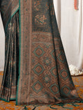 Green Satin Saree With Blouse Piece