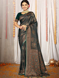 Green Satin Saree With Blouse Piece