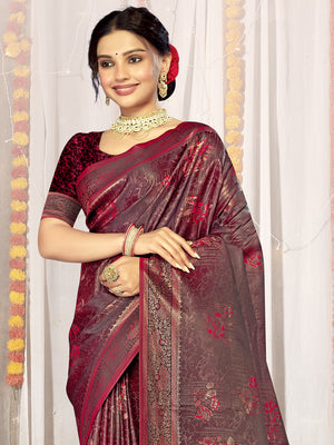 Magenta Satin Saree With Blouse Piece