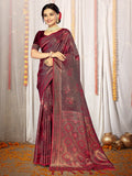 Magenta Satin Saree With Blouse Piece