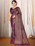 Purple Satin Saree With Blouse Piece