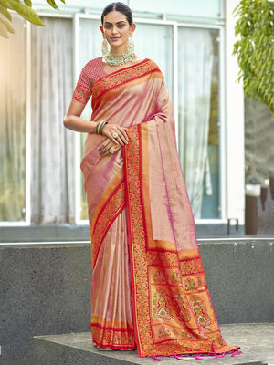 Pink Silk Saree With Blouse Piece