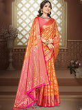 Orange Silk Saree With Blouse Piece