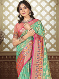 Turquoise Silk Saree With Blouse Piece