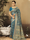 Blue Satin Saree With Blouse Piece