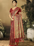 Red Satin Saree With Blouse Piece