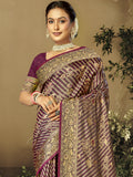 Burgundy Satin Saree With Blouse Piece