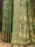 Green Satin Saree With Blouse Piece