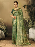 Green Satin Saree With Blouse Piece