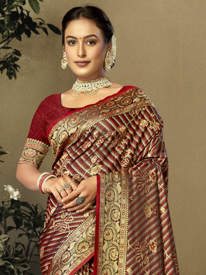 Maroon Satin Saree With Blouse Piece