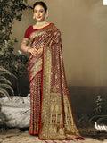 Maroon Satin Saree With Blouse Piece