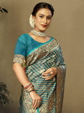 Sky Blue Satin Saree With Blouse Piece