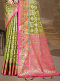 Olive Green Silk Saree With Blouse Piece