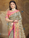 Grey Silk Saree With Blouse Piece