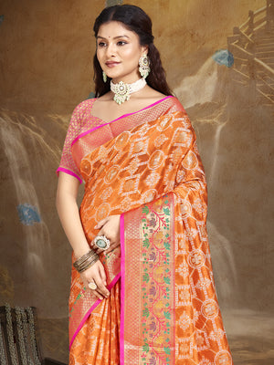 Orange Silk Saree With Blouse Piece