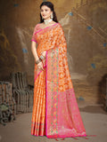 Orange Silk Saree With Blouse Piece