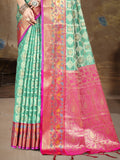 Turquoise Silk Saree With Blouse Piece