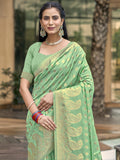 Pista Green Silk Saree With Blouse Piece