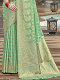 Pista Green Silk Saree With Blouse Piece