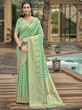 Pista Green Silk Saree With Blouse Piece