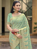 Turquoise Silk Saree With Blouse Piece