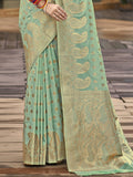 Turquoise Silk Saree With Blouse Piece