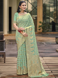 Turquoise Silk Saree With Blouse Piece