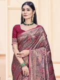 Magenta Satin Saree With Blouse Piece