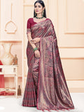 Magenta Satin Saree With Blouse Piece