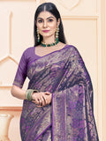 Lavender Satin Saree With Blouse Piece