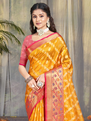 Yellow Silk Saree With Blouse Piece