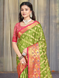 Olive Green Silk Saree With Blouse Piece