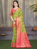 Olive Green Silk Saree With Blouse Piece