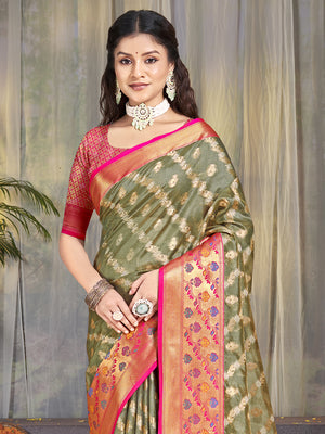 Grey Silk Saree With Blouse Piece