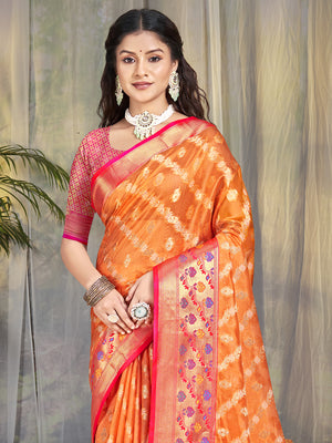 Orange Silk Saree With Blouse Piece