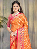 Orange Silk Saree With Blouse Piece