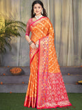 Orange Silk Saree With Blouse Piece